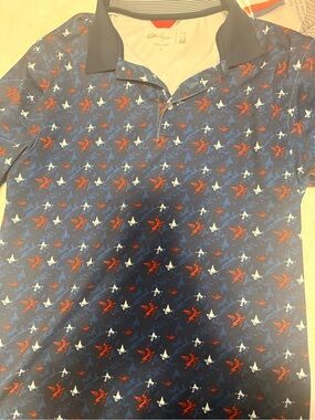 Walter Hagen Navy Polo with Red & White Bird Print